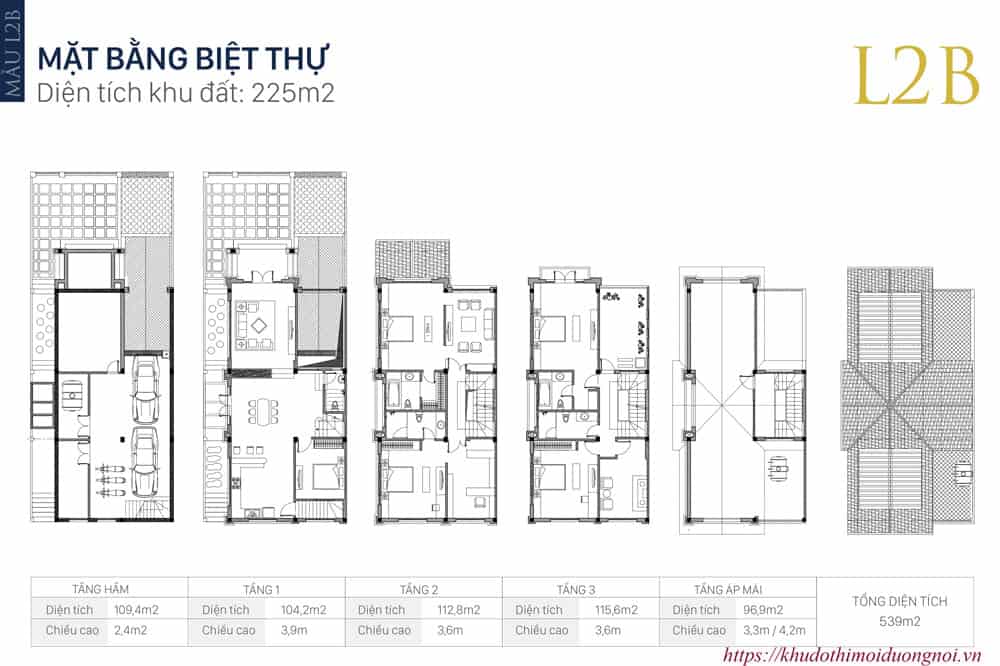 Mặt bằng thiết kế biệt thự an khang villa dương nội mẫu L2B