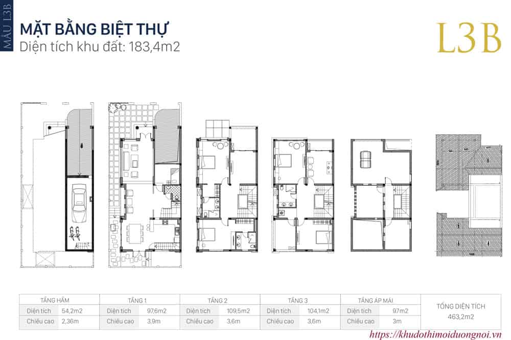 Mặt bằng thiết kế biệt thự an khang villa dương nội mẫu L3B