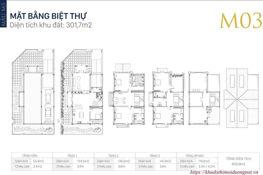 Mặt bằng thiết kế biệt thự an khang villa dương nội mẫu M03