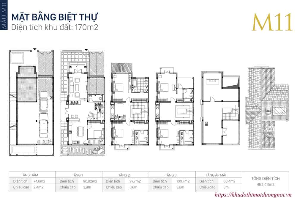 Mặt bằng thiết kế biệt thự an khang villa dương nội mẫu M11