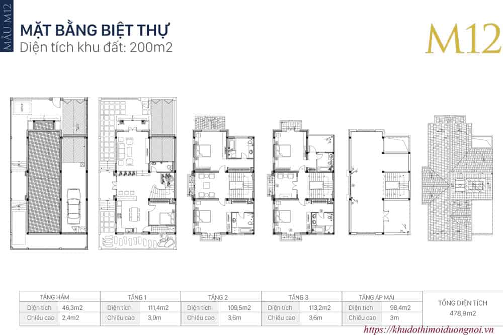 Mặt bằng thiết kế biệt thự an khang villa dương nội mẫu M12