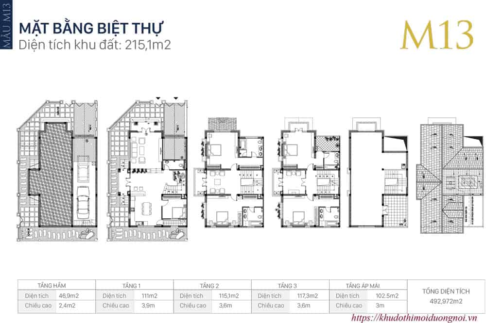 Mặt bằng thiết kế biệt thự an khang villa dương nội mẫu M13