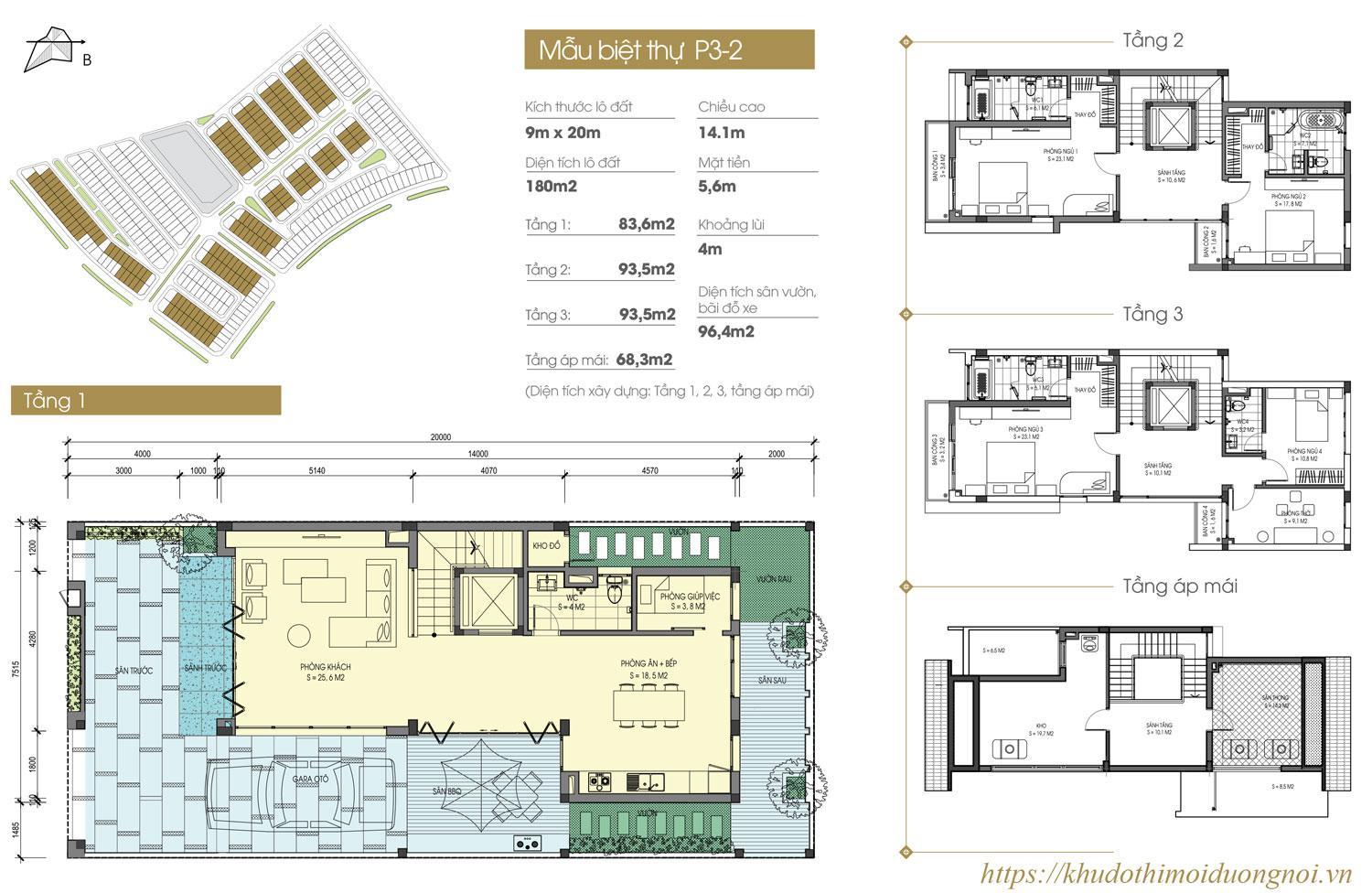 Mặt bằng thiết An Vượng Villa mẫu 180m2