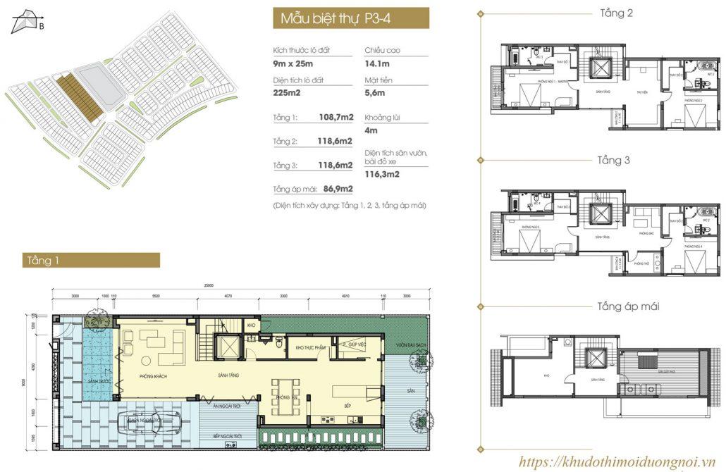 Mặt bằng thiết An Vượng Villa mẫu 225m2