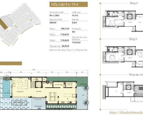 Mặt bằng thiết An Vượng Villa mẫu 225m2