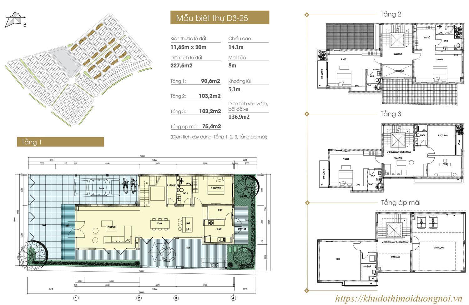 Mặt bằng thiết An Vượng Villa mẫu 227,5m2 căn góc