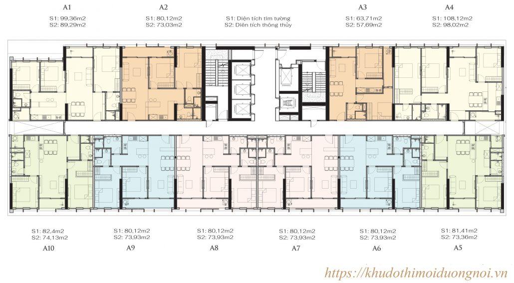 Mặt bằng thiết kế tháp a chung cư anland lakeview dương nội