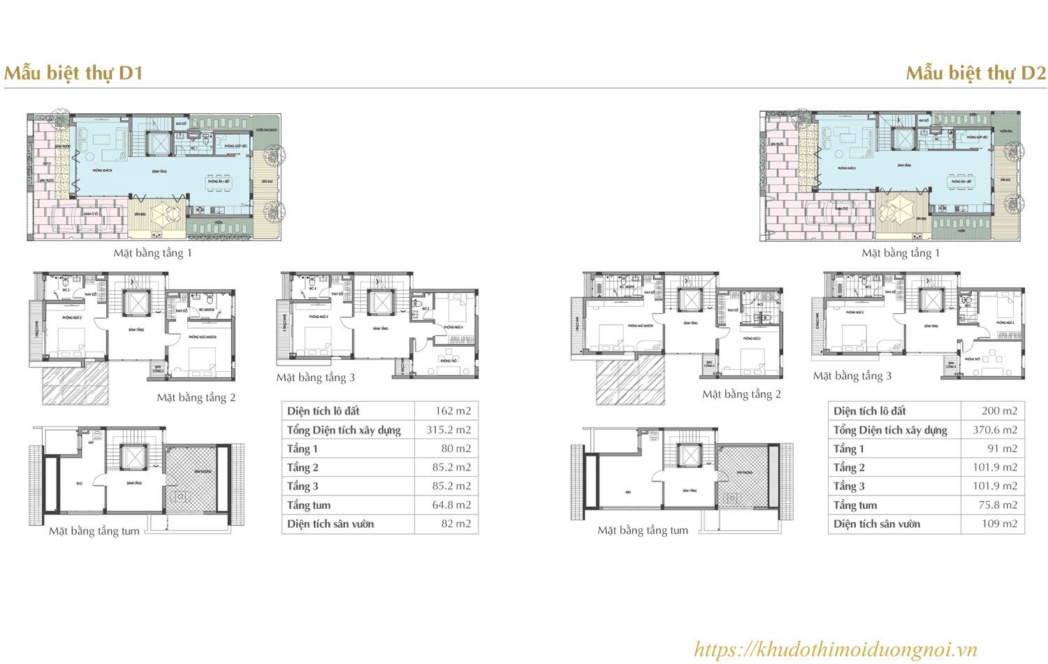Mặt bằng thiết kế sol lake villa biệt thự đô nghĩa diện tích 162m2 và 200m2