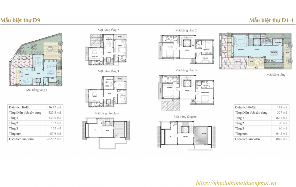 Mặt bằng thiết kế sol lake villa biệt thự đô nghĩa diện tích 171m2 và 336m2